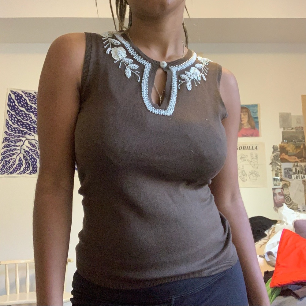 Ann Taylor Beaded Button Top